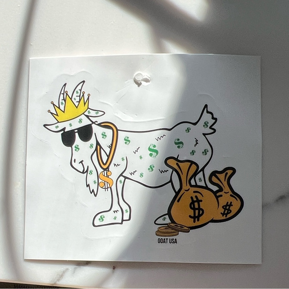 Goat USA Money-Print Sticker — White, Gold, Black, Green